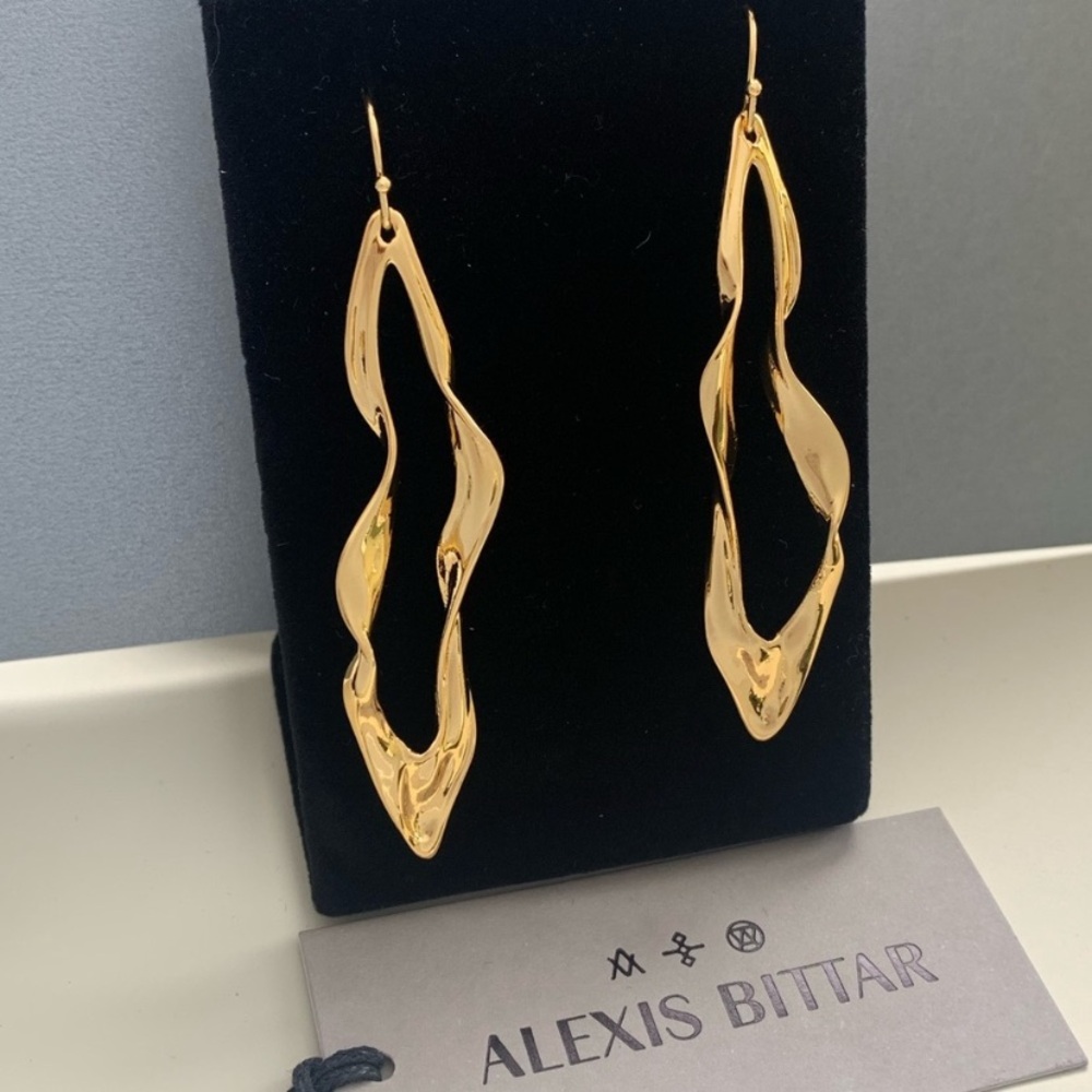 ALEXIS BITTAR • Gold Light Sculpted Linear Svelte Crumpled Hoop Drop Earrings